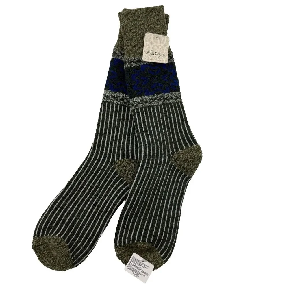 NEW We the Free People Cabin Ribbon Socks Forest Green Blue Wool Blend